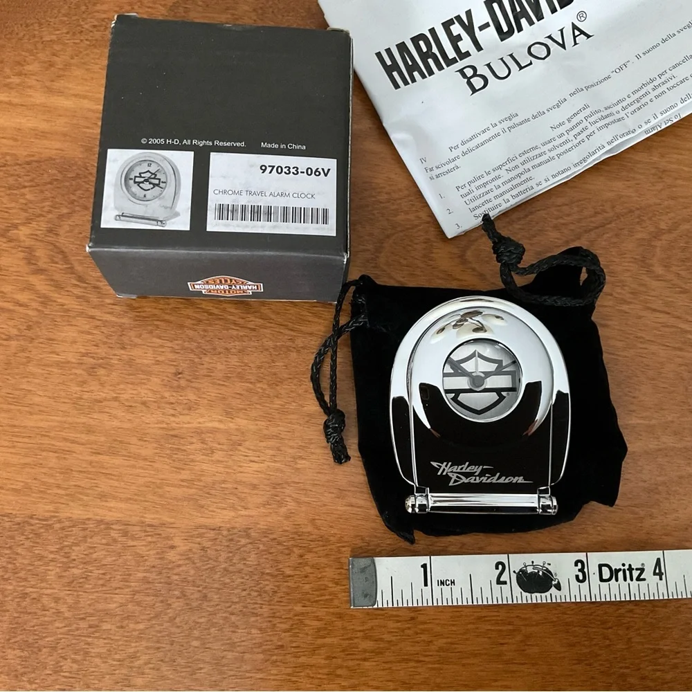 Harley Davidson Bulova Chrome Alarm Clock New In Box 97033-06V